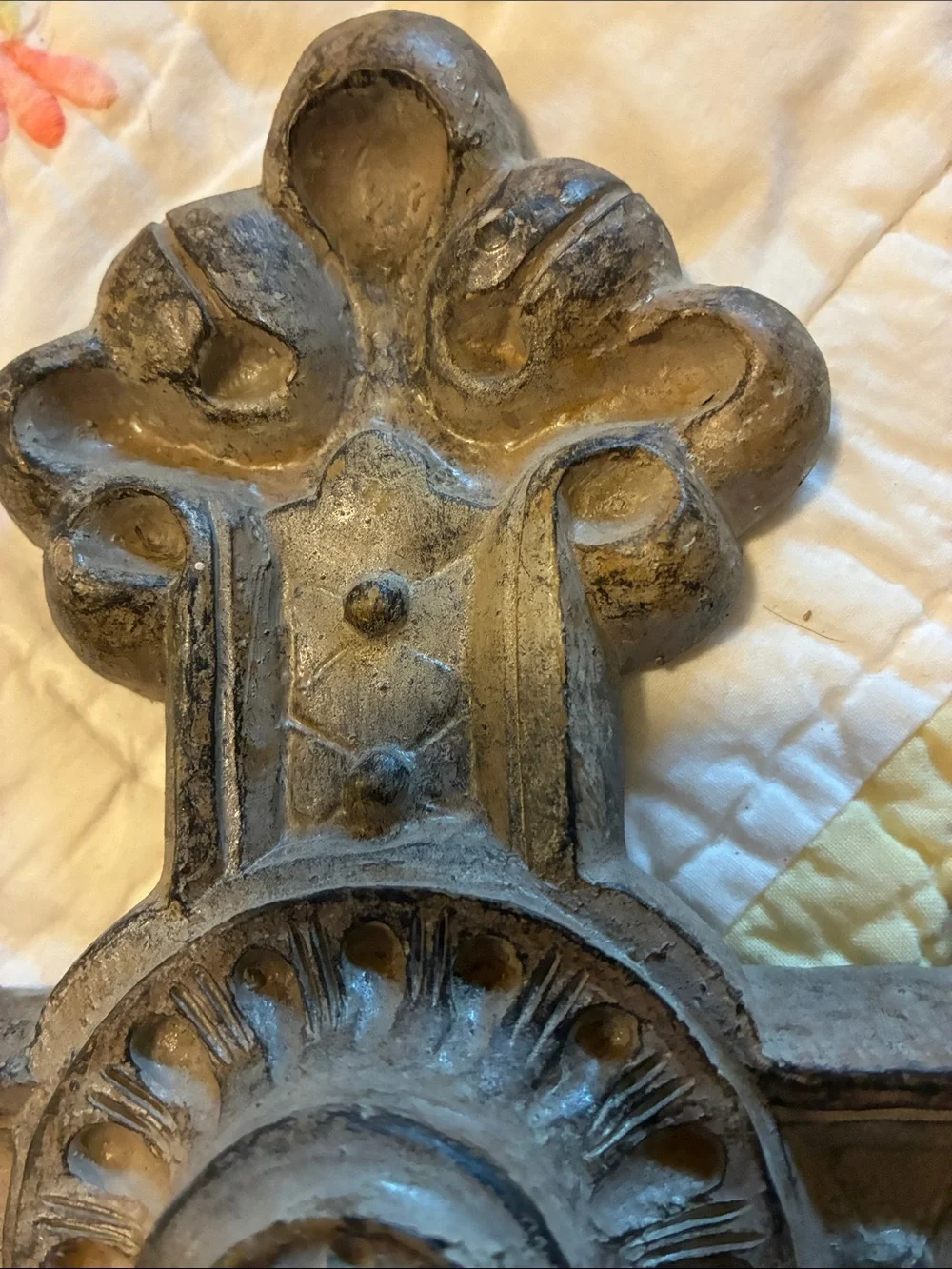 Ornate Decorative Wall Cross in Distressed Brown Finish